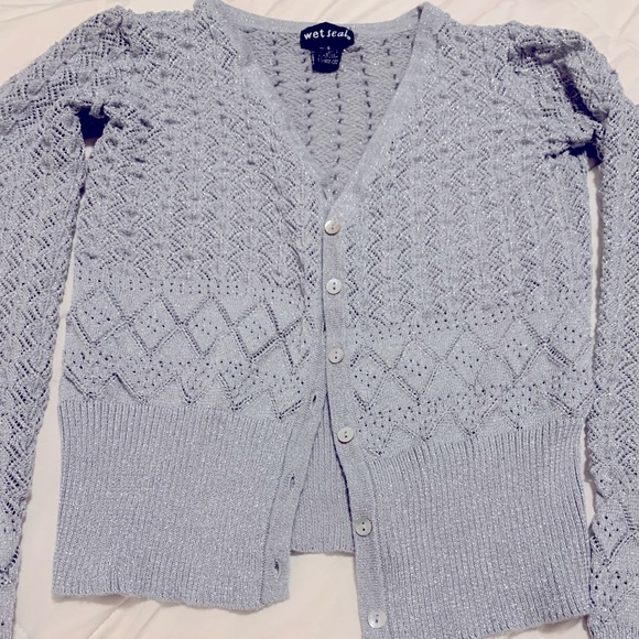 Wet Seal Sparkly Grey Button Down Cardigan - Picture 7 of 8